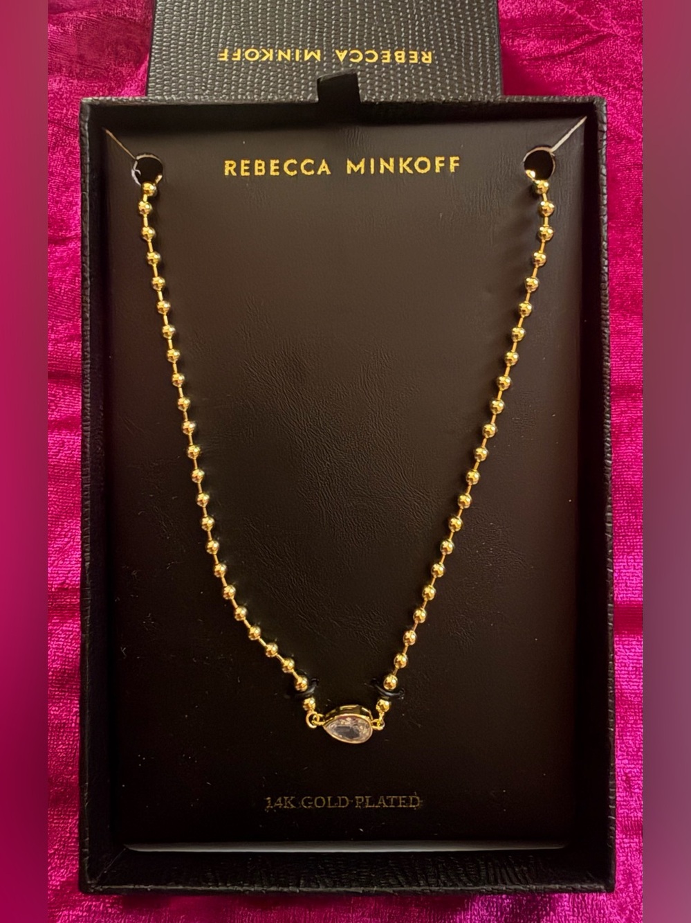 Rebecca Minkoff GoldTone Beaded Necklace with Clear Stone Accent